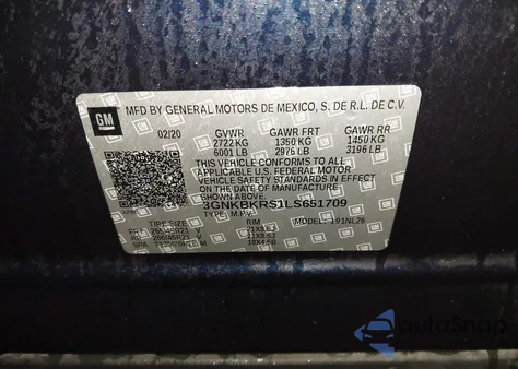 2020 Chevrolet Blazer Awd Rs из США, поврежденный, VIN 3GNKBKRS1LS651709